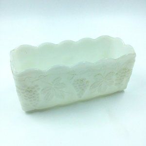 Anchor Hocking Fire King Milk Glass Serving Planter Grapes Rectangular Bowl Vtg